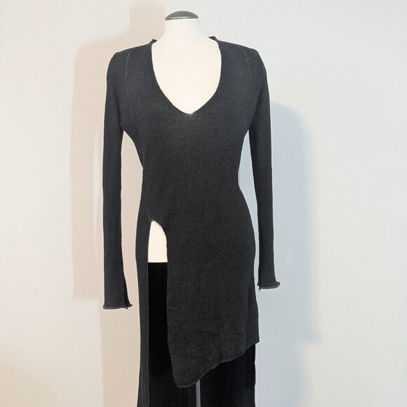 Zara Split Hem Sweater Dress Green Black Medium - Picture 1 of 10